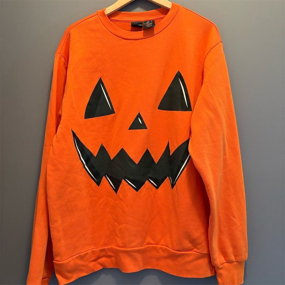 Mad Engine Unisex Oversized Halloween Pumpkin Sweatshirt Orange L